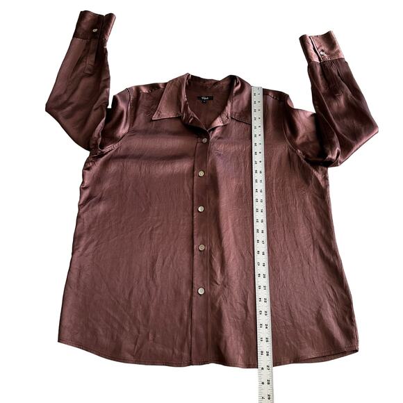 Rails Andrea Crinkle Silky Button Up Nutmeg Brown Long Sleeve Shirt L - Picture 6 of 8